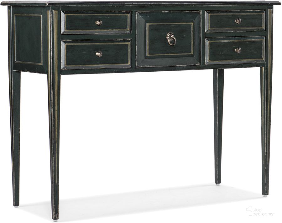 The appearance of Charleston Five Drawer Console Table In Dark Green designed by Hooker in the traditional interior design. This dark green piece of furniture  was selected by 1StopBedrooms from Charleston Collection to add a touch of cosiness and style into your home. Sku: 6750-85013-34. Material: Wood. Product Type: Console Table. Image1
