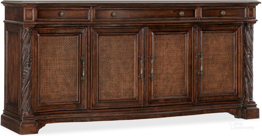 The appearance of Charleston Four Door Three Drawer Buffet In Dark Brown designed by Hooker in the traditional interior design. This dark brown piece of furniture  was selected by 1StopBedrooms from Charleston Collection to add a touch of cosiness and style into your home. Sku: 6750-75903-85. Product Type: Buffet. Material: Resin. Image1