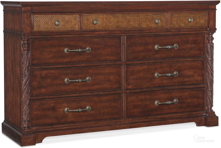 The appearance of Charleston Nine Drawer Dresser In Dark Brown designed by Hooker in the traditional interior design. This dark brown piece of furniture  was selected by 1StopBedrooms from Charleston Collection to add a touch of cosiness and style into your home. Sku: 6750-90302-85. Product Type: Dresser. Material: Resin. Image1