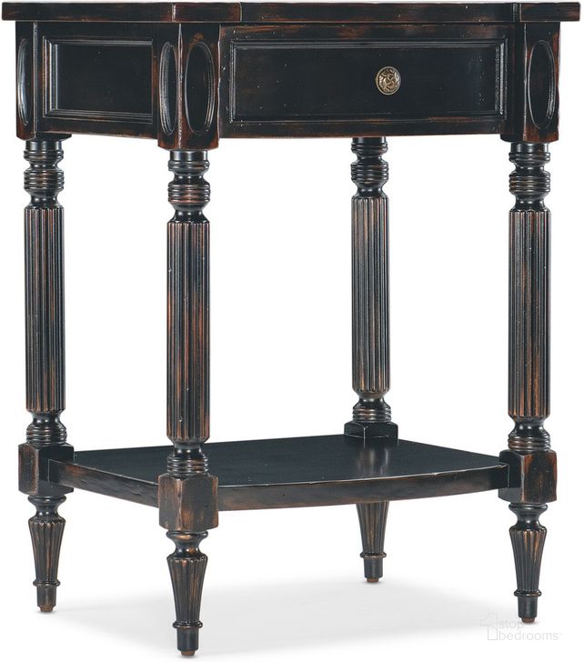 The appearance of Charleston One Drawer Telephone Table In Black designed by Hooker in the traditional interior design. This black piece of furniture  was selected by 1StopBedrooms from Charleston Collection to add a touch of cosiness and style into your home. Sku: 6750-90317-97. Material: Wood. Product Type: Nightstand. Image1