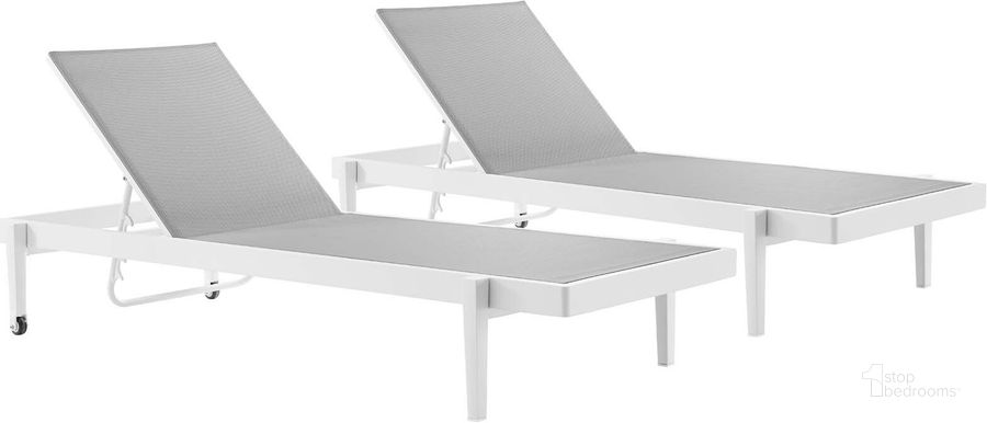 The appearance of Charleston Outdoor Patio Aluminum Chaise Lounge Chair Set of 2 designed by Modway in the modern / contemporary interior design. This white and gray piece of furniture  was selected by 1StopBedrooms from Charleston Collection to add a touch of cosiness and style into your home. Sku: EEI-4204-WHI-GRY. Material: Steel. Product Type: Outdoor Lounge Chair. Image1