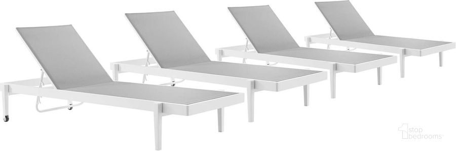 The appearance of Charleston Outdoor Patio Aluminum Chaise Lounge Chair Set of 4 designed by Modway in the modern / contemporary interior design. This white and gray piece of furniture  was selected by 1StopBedrooms from Charleston Collection to add a touch of cosiness and style into your home. Sku: EEI-4205-WHI-GRY. Material: Steel. Product Type: Outdoor Lounge Chair. Image1