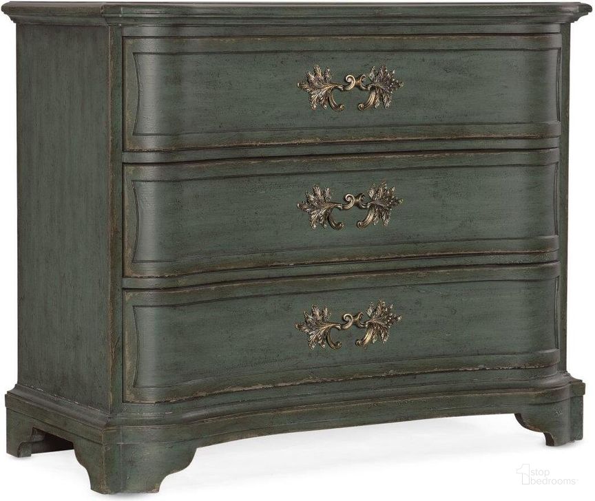 The appearance of Charleston Three Drawer Accent Chest In Dark Green designed by Hooker in the traditional interior design. This dark green piece of furniture  was selected by 1StopBedrooms from Charleston Collection to add a touch of cosiness and style into your home. Sku: 6750-85017-38. Material: Wood. Product Type: Accent Chest. Image1