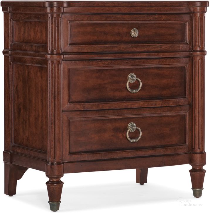 The appearance of Charleston Three Drawer Nightstand In Dark Brown designed by Hooker in the traditional interior design. This dark brown piece of furniture  was selected by 1StopBedrooms from Charleston Collection to add a touch of cosiness and style into your home. Sku: 6750-90015-85. Material: Wood. Product Type: Nightstand. Image1