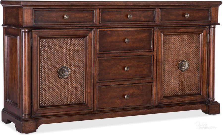 The appearance of Charleston Two Door Six Drawer Buffet In Dark Wood designed by Hooker in the traditional interior design. This dark wood piece of furniture  was selected by 1StopBedrooms from Charleston Collection to add a touch of cosiness and style into your home. Sku: 6750-75902-85. Material: Wood. Product Type: Buffet. Image1