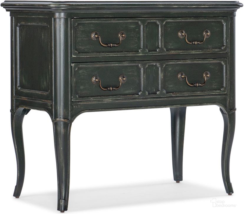 The appearance of Charleston Two Drawer Nightstand In Green designed by Hooker in the traditional interior design. This green piece of furniture  was selected by 1StopBedrooms from Charleston Collection to add a touch of cosiness and style into your home. Sku: 6750-90215-33. Material: Wood. Product Type: Nightstand. Image1