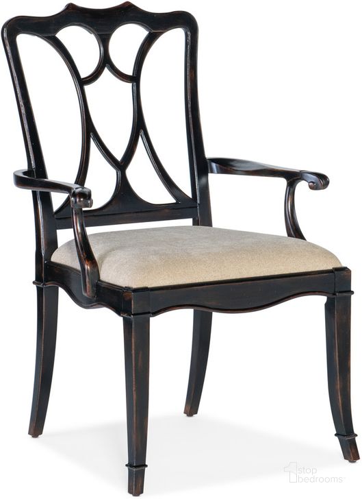The appearance of Charleston Upholstered Seat Arm Chair Set of 2 In Black designed by Hooker in the traditional interior design. This black piece of furniture  was selected by 1StopBedrooms from Charleston Collection to add a touch of cosiness and style into your home. Sku: 6750-75300-97. Material: Fabric. Product Type: Arm Chair. Image1