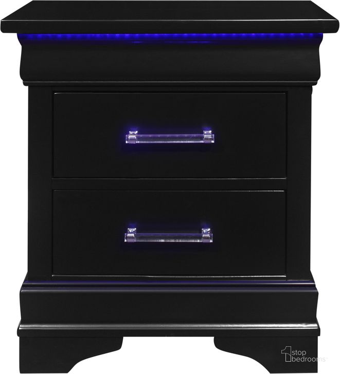 The appearance of Charlie Black Nightstand designed by Global Furniture USA in the modern / contemporary interior design. This black piece of furniture  was selected by 1StopBedrooms from Charlie Collection to add a touch of cosiness and style into your home. Sku: CHARLIE-BLACK-NS W/LED. Product Type: Nightstand. Material: Rubberwood. Image1