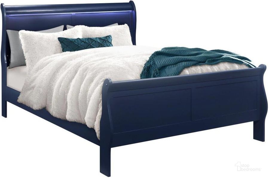 The appearance of Charlie Blue Full Bed designed by Global Furniture USA in the modern / contemporary interior design. This blue piece of furniture  was selected by 1StopBedrooms from Charlie Collection to add a touch of cosiness and style into your home. Sku: CHARLIE-BLUE-FB-HB/FB W/LED;CHARLIE-BLUE-FB-SR. Bed Type: Sleigh Bed. Product Type: Sleigh Bed. Bed Size: Full. Material: Rubberwood. Image1