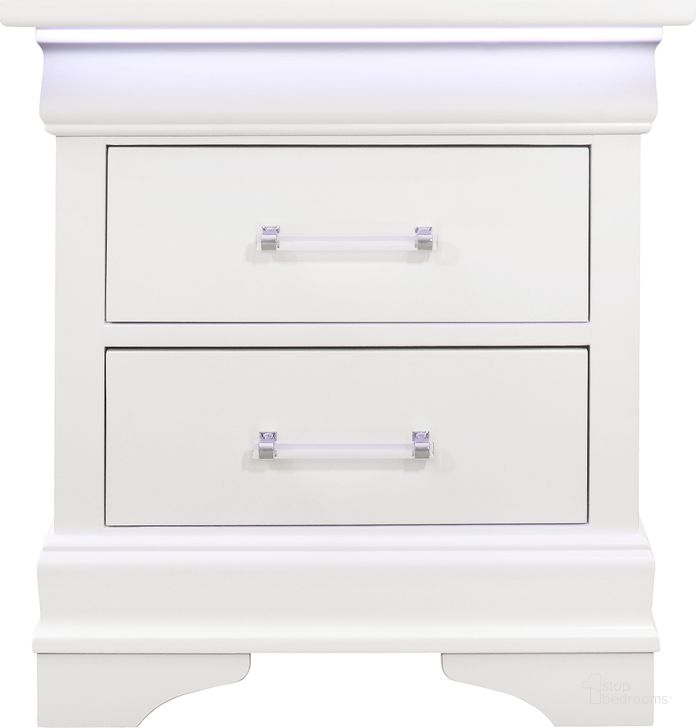 The appearance of Charlie White Nightstand designed by Global Furniture USA in the modern / contemporary interior design. This white piece of furniture  was selected by 1StopBedrooms from Charlie Collection to add a touch of cosiness and style into your home. Sku: CHARLIE-WHITE-NS W/LED. Product Type: Nightstand. Material: Rubberwood. Image1