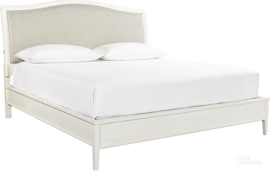 The appearance of Charlotte California King Upholstered Bed In White designed by Aspenhome in the transitional interior design. This white piece of furniture  was selected by 1StopBedrooms from Charlotte Collection to add a touch of cosiness and style into your home. Sku: I218-425-WHT;I218-410-WHT;I218-407-WHT. Bed Type: Platform Bed. Material: Wood. Product Type: Platform Bed. Bed Size: California King. Image1