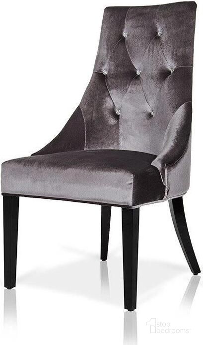 The appearance of Charlotte Grey Velour Dining Chair Set Of 2 designed by VIG Furniture in the modern / contemporary interior design. This grey piece of furniture  was selected by 1StopBedrooms from  to add a touch of cosiness and style into your home. Sku: VGUNAA031-GRY. Material: Upholstered. Product Type: Dining Chair. Image1