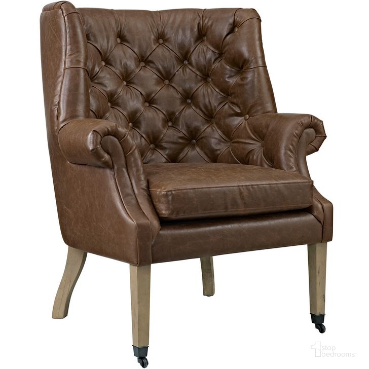 The appearance of Chart Upholstered Vinyl Lounge Chair In Brown designed by Modway in the modern / contemporary interior design. This brown piece of furniture  was selected by 1StopBedrooms from Chart Collection to add a touch of cosiness and style into your home. Sku: EEI-2147-BRN. Material: Wood. Product Type: Lounge Chair. Image1