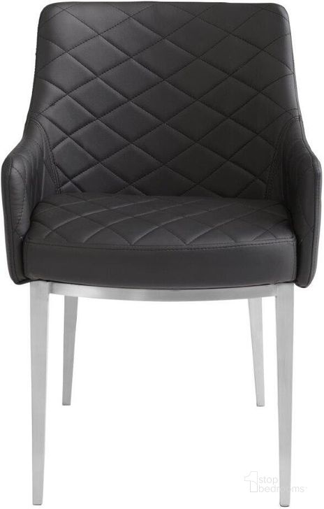 The appearance of Chase Black Armchair designed by Sunpan in the modern / contemporary interior design. This black piece of furniture  was selected by 1StopBedrooms from Chase Collection to add a touch of cosiness and style into your home. Sku: 30152. Material: Faux Leather. Product Type: Dining Chair. Image1