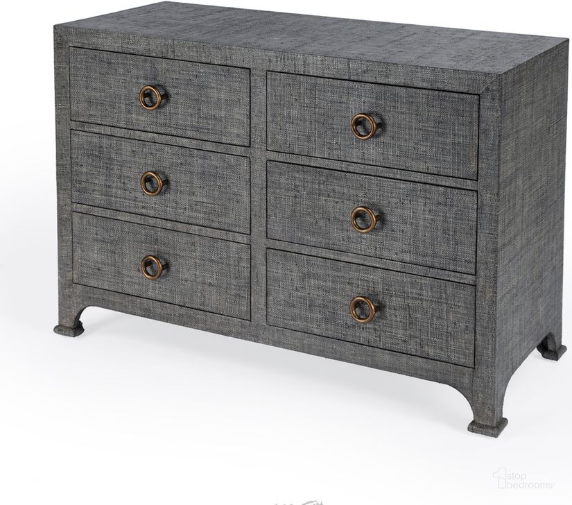 The appearance of Chatham Charcoal Raffia 6 Drawer Dresser In Charcoal designed by Butler Specialty Company in the traditional interior design. This charcoal piece of furniture  was selected by 1StopBedrooms from Chatham Collection to add a touch of cosiness and style into your home. Sku: 9149420. Material: Wood. Product Type: Dresser. Image1