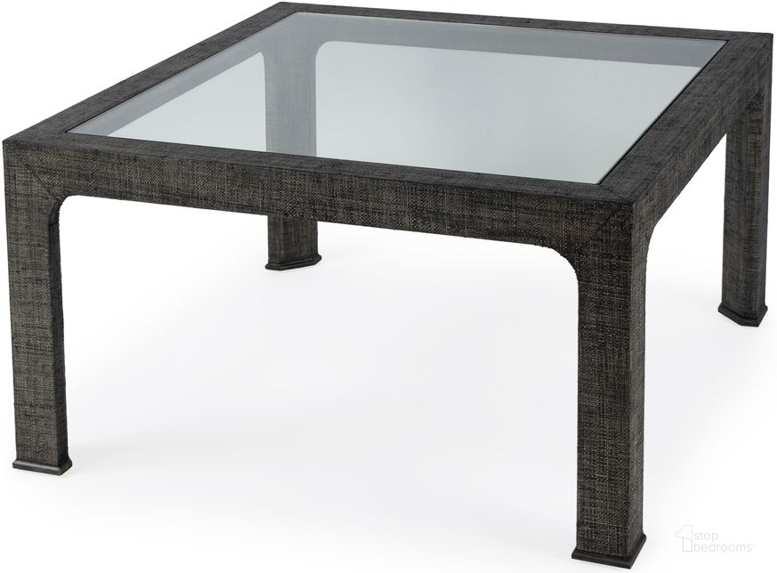 The appearance of Chatham Glass and Raffia Square 36 Inch Coffee Table In Charcoal designed by Butler Specialty Company in the traditional interior design. This charcoal piece of furniture  was selected by 1StopBedrooms from Chatham Collection to add a touch of cosiness and style into your home. Sku: 9153420. Material: Wood. Product Type: Coffee Table. Image1