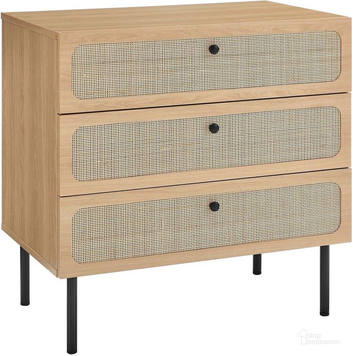 The appearance of Chaucer 3-Drawer Chest In Oak designed by Modway in the modern / contemporary interior design. This oak piece of furniture  was selected by 1StopBedrooms from Chaucer Collection to add a touch of cosiness and style into your home. Sku: MOD-7064-OAK. Material: Metal. Product Type: Chest. Image1