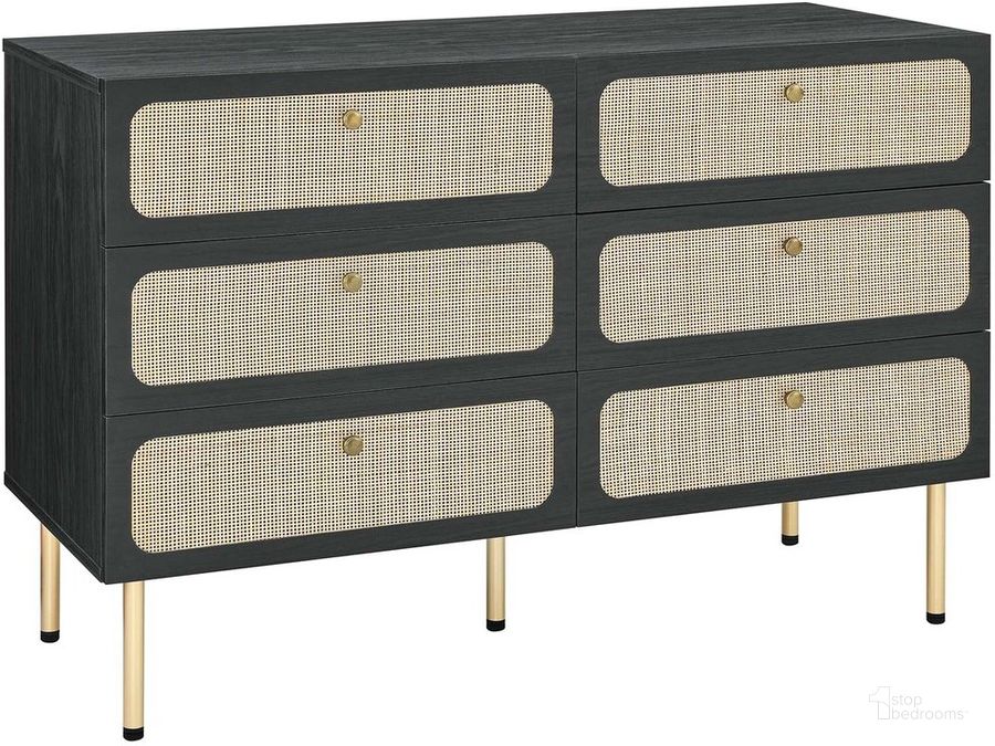 The appearance of Chaucer 6-Drawer Compact Dresser In Black designed by Modway in the modern / contemporary interior design. This black piece of furniture  was selected by 1StopBedrooms from Chaucer Collection to add a touch of cosiness and style into your home. Sku: MOD-7066-BLK. Product Type: Dresser. Material: MDF. Image1