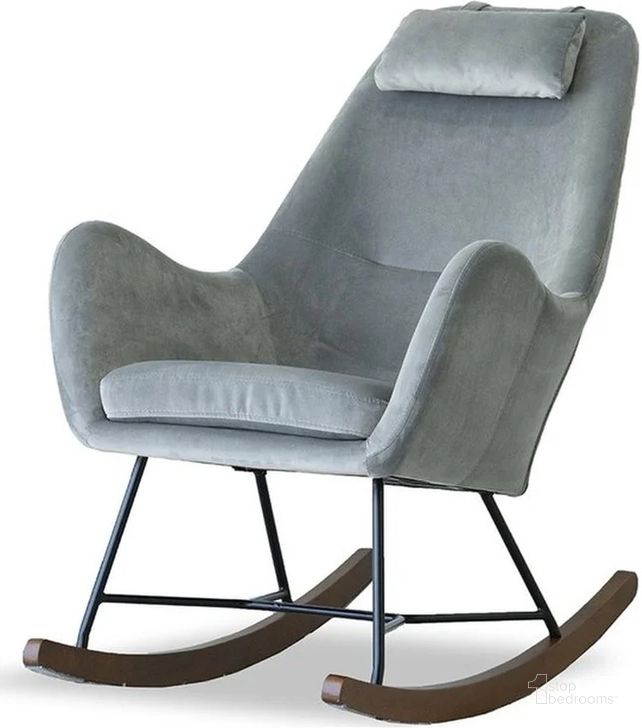 The appearance of Chelsea Grey Velvet Fabric Rocking Chair designed by Ashcroft Furniture in the transitional interior design. This dark grey piece of furniture  was selected by 1StopBedrooms from Chelsea Collection to add a touch of cosiness and style into your home. Sku: AFC00128. Material: Wood. Product Type: Chair. Image1