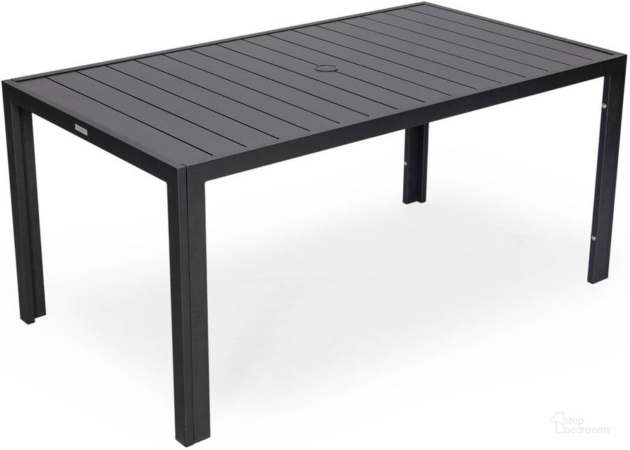 The appearance of Chelsea Outdoor 63" Dining Table In Black designed by LeisureMod in the modern / contemporary interior design. This black piece of furniture  was selected by 1StopBedrooms from Chelsea Collection to add a touch of cosiness and style into your home. Sku: CT63BL. Table Base Style: Legs. Material: Aluminum. Table Top Shape: Rectangular. Product Type: Outdoor Dining Table. Size: 63". Image1