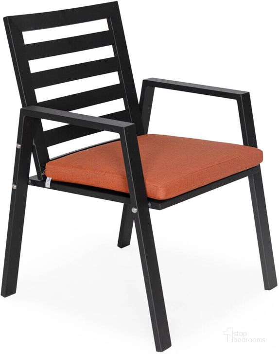 The appearance of Chelsea Patio Dining Armchair with Removable Cushions In Orange designed by LeisureMod in the modern / contemporary interior design. This orange piece of furniture  was selected by 1StopBedrooms from Chelsea Collection to add a touch of cosiness and style into your home. Sku: CC20BL-OR. Material: Aluminum. Product Type: Outdoor Dining Chair. Image1