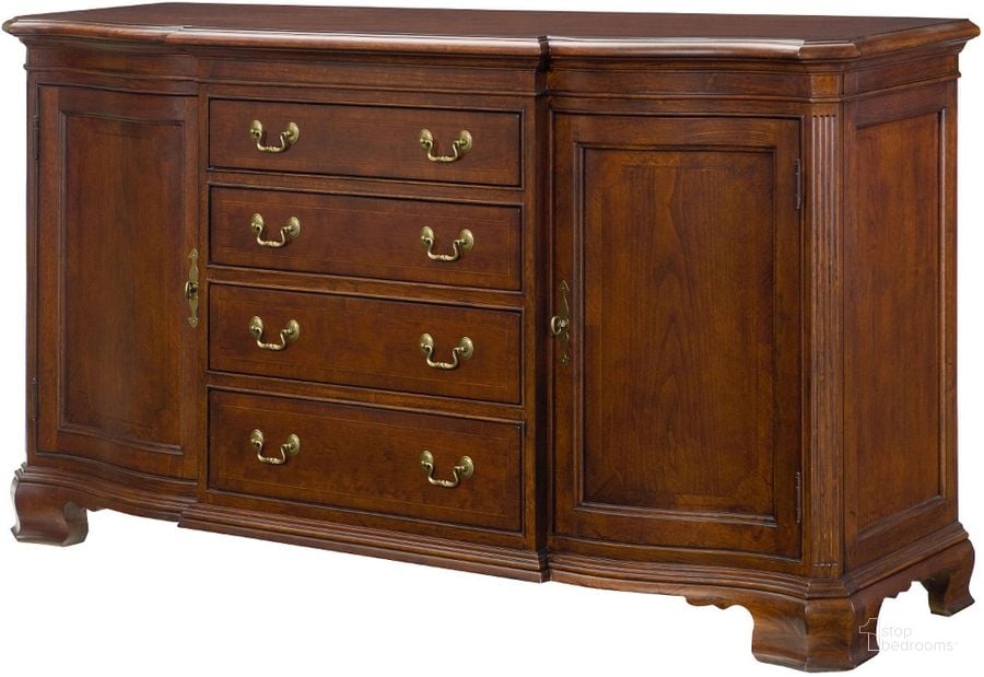 The appearance of Cherry Grove Classic Antique Cherry Credenza designed by American Drew in the traditional interior design. This brown piece of furniture  was selected by 1StopBedrooms from Cherry Grove Collection to add a touch of cosiness and style into your home. Sku: 792-858. Material: Wood. Product Type: Sideboard. Image1