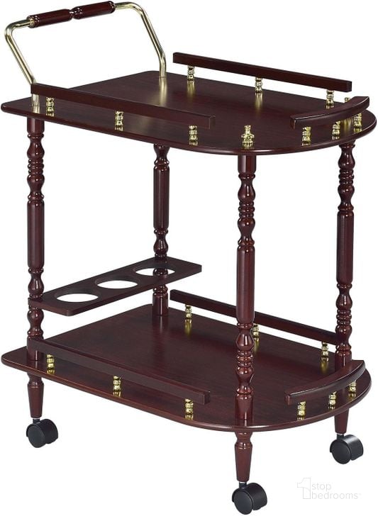 The appearance of Cherry Serving Cart designed by Coaster in the traditional interior design. This brown piece of furniture  was selected by 1StopBedrooms from Serving Collection to add a touch of cosiness and style into your home. Sku: 3512. Material: Wood. Product Type: Serving Cart. Image1