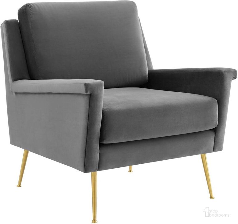 The appearance of Chesapeake Performance Velvet Armchair In Gold Gray designed by Modway in the modern / contemporary interior design. This gold gray piece of furniture  was selected by 1StopBedrooms from Chesapeake Collection to add a touch of cosiness and style into your home. Sku: EEI-4630-GLD-GRY. Material: Wood. Product Type: Living Room Chair. Image1