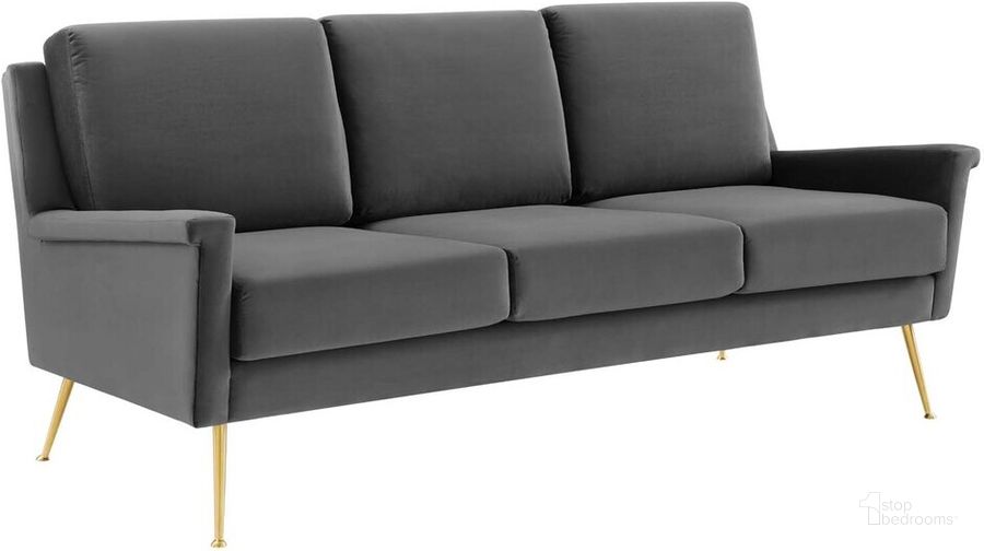 The appearance of Chesapeake Performance Velvet Sofa In Gold Gray designed by Modway in the modern / contemporary interior design. This gold gray piece of furniture  was selected by 1StopBedrooms from Chesapeake Collection to add a touch of cosiness and style into your home. Sku: EEI-4627-GLD-GRY. Material: Wood. Product Type: Sofa. Image1
