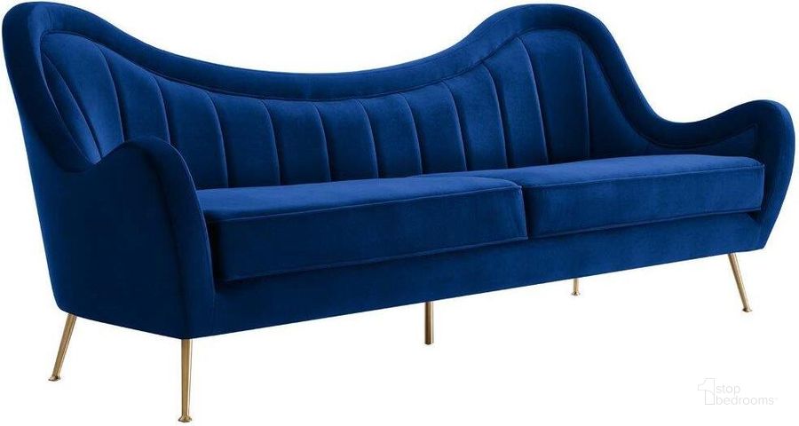 The appearance of Cheshire Navy Channel Tufted Performance Velvet Sofa designed by Modway in the modern / contemporary interior design. This navy piece of furniture  was selected by 1StopBedrooms from Cheshire Collection to add a touch of cosiness and style into your home. Sku: EEI-5874-NAV. Material: Wood. Product Type: Sofa. Image1