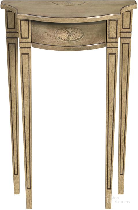The appearance of Chester Demilune Console Table In Beige designed by Butler Specialty Company in the traditional interior design. This beige piece of furniture  was selected by 1StopBedrooms from Chester Collection to add a touch of cosiness and style into your home. Sku: 3756424. Product Type: Console Table. Material: Rubberwood. Image1