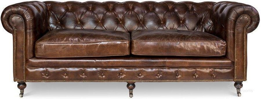 The appearance of Chesterfield Brown Castered Sofa designed by Sarreid in the traditional interior design. This brown piece of furniture  was selected by 1StopBedrooms from Chesterfield Collection to add a touch of cosiness and style into your home. Sku: 29893. Product Type: Sofa. Image1