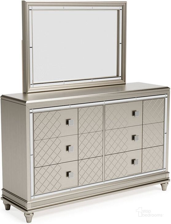 The appearance of Chevanna Dresser and Mirror In Platinum designed by Signature Design by Ashley in the modern / contemporary interior design. This platinum piece of furniture  was selected by 1StopBedrooms from Chevanna Collection to add a touch of cosiness and style into your home. Sku: B744-31;B744-36. Material: Glass. Product Type: Dresser and Mirror. Image1