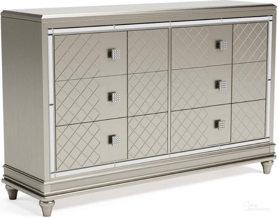 The appearance of Chevanna Platinum Dresser designed by Signature Design by Ashley in the modern / contemporary interior design. This platinum piece of furniture  was selected by 1StopBedrooms from Chevanna Collection to add a touch of cosiness and style into your home. Sku: B744-31. Material: Glass. Product Type: Dresser. Image1