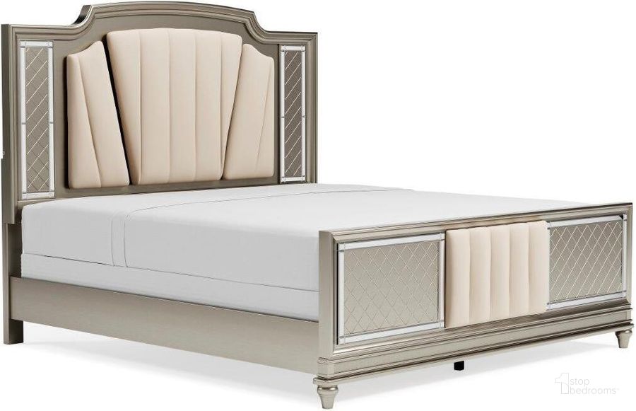 The appearance of Chevanna Platinum King Upholstered Panel Bed designed by Signature Design by Ashley in the transitional interior design. This platinum piece of furniture  was selected by 1StopBedrooms from Chevanna Collection to add a touch of cosiness and style into your home. Sku: B744-58;B744-56;B744-97. Bed Type: Panel Bed. Material: Fabric. Product Type: Panel Bed. Bed Size: King. Image1