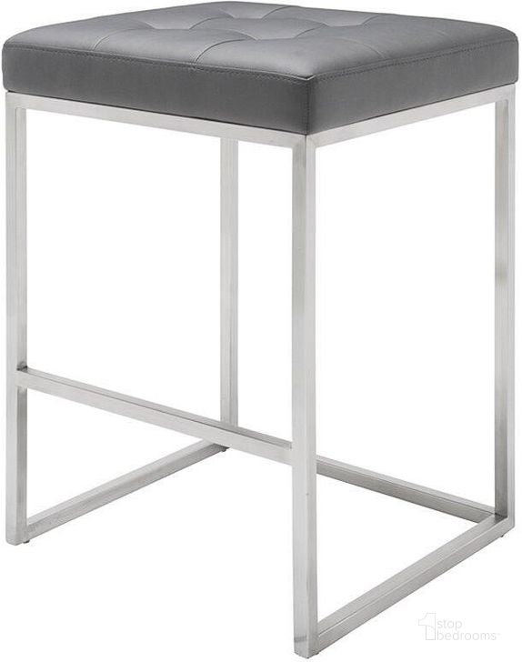 The appearance of Chi Grey Leather Counter Stool designed by Nuevo in the modern / contemporary interior design. This gray piece of furniture  was selected by 1StopBedrooms from Chi Collection to add a touch of cosiness and style into your home. Sku: HGPA108. Material: Metal. Product Type: Barstool. Image1