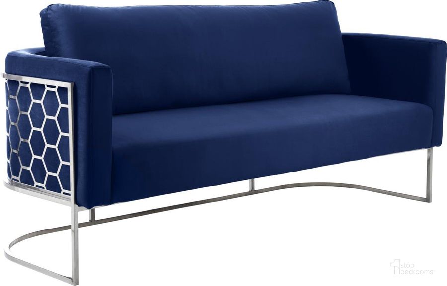 The appearance of China Navy Velvet Sofa designed by Meridian in the modern / contemporary interior design. This navy velvet piece of furniture  was selected by 1StopBedrooms from China Collection to add a touch of cosiness and style into your home. Sku: 691Navy-S. Product Type: Sofa. Image1
