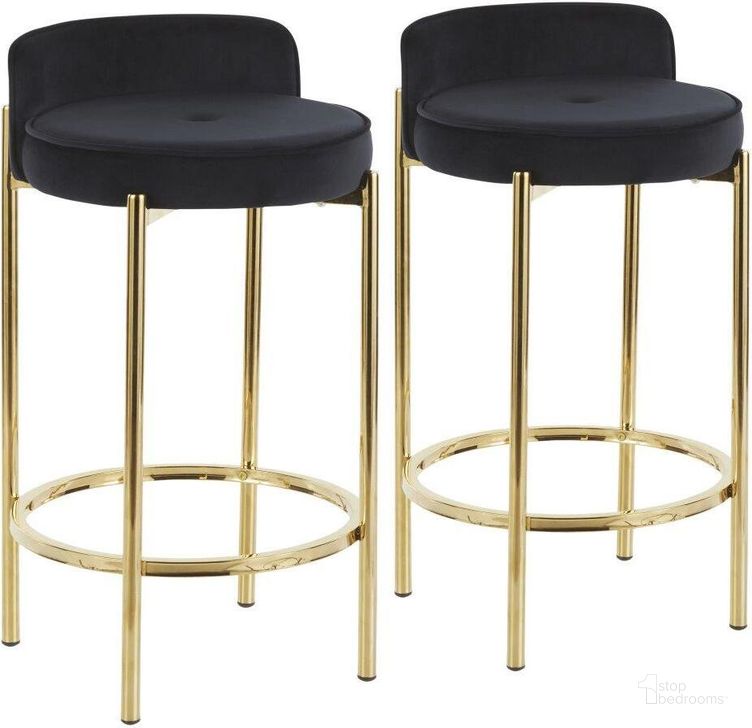 The appearance of Chloe Contemporary Counter Stool In Gold Metal And Black Velvet - Set Of 2 designed by Lumisource in the modern / contemporary interior design. This black piece of furniture  was selected by 1StopBedrooms from Chloe Collection to add a touch of cosiness and style into your home. Sku: B26-CHLOE AUVBK2. Product Type: Barstool. Material: Velvet. Image1