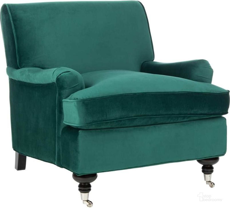 The appearance of Chloe Emerald and Espresso Club Chair designed by Safavieh in the modern / contemporary interior design. This emerald piece of furniture  was selected by 1StopBedrooms from Chloe Collection to add a touch of cosiness and style into your home. Sku: MCR4571P. Product Type: Accent Chair. Material: Stainless Steel. Image1