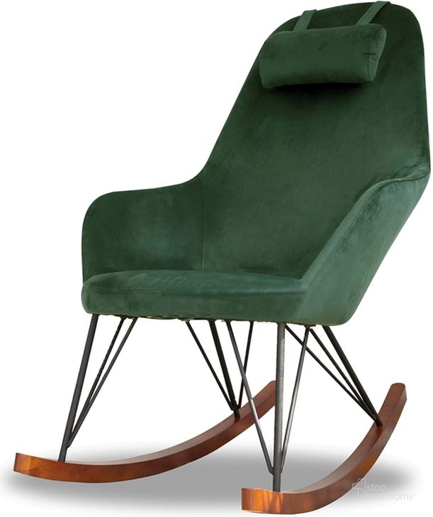 The appearance of Chloe Green Velvet Rocking Chair designed by Ashcroft Furniture in the transitional interior design. This green piece of furniture  was selected by 1StopBedrooms from Chloe Collection to add a touch of cosiness and style into your home. Sku: AFC00084. Material: Wood. Product Type: Chair. Image1