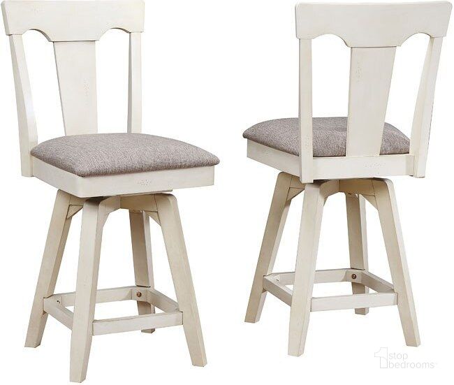 The appearance of Choices Antique White Panel Back Counter Stool With Padded Seat Set of 2 designed by ECI in the transitional interior design. This white piece of furniture  was selected by 1StopBedrooms from Choices Collection to add a touch of cosiness and style into your home. Sku: 0739-20-CS1. Material: Wood. Product Type: Barstool.