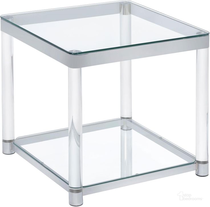 The appearance of Chrome and Clear Acrylic End Table designed by Coaster in the modern / contemporary interior design. This silver piece of furniture  was selected by 1StopBedrooms from End Tables Collection to add a touch of cosiness and style into your home. Sku: 720747. Material: Glass. Product Type: End Table. Table Top Shape: Rectangular. Image1
