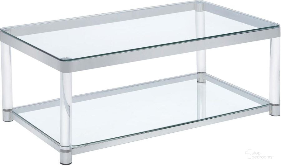 The appearance of Chrome and Clear Acrylic Rectangular Coffee Table designed by Coaster in the modern / contemporary interior design. This silver piece of furniture  was selected by 1StopBedrooms from Coffee Tables Collection to add a touch of cosiness and style into your home. Sku: 720748. Material: Glass. Product Type: Coffee Table. Table Top Shape: Rectangular. Image1