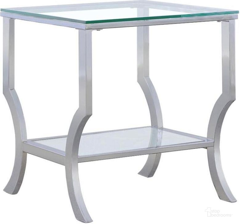 The appearance of Chrome and Tempered Glass End Table designed by Coaster in the modern / contemporary interior design. This silver piece of furniture  was selected by 1StopBedrooms from End Tables Collection to add a touch of cosiness and style into your home. Sku: 720337. Table Top Shape: Square. Material: Glass. Product Type: End Table. Image1