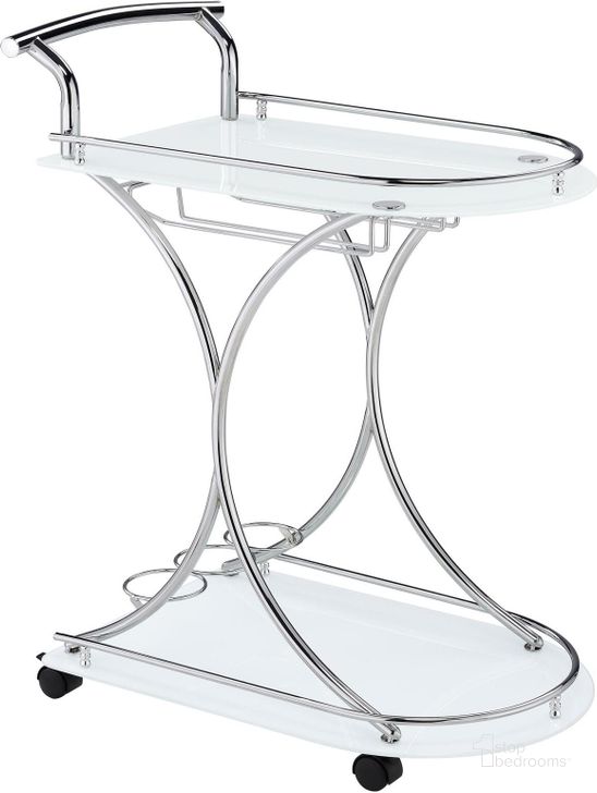 The appearance of Chrome Frosted Glass Serving Cart designed by Coaster in the modern / contemporary interior design. This chrome piece of furniture  was selected by 1StopBedrooms from White Collection to add a touch of cosiness and style into your home. Sku: 910002. Material: Glass. Product Type: Serving Cart. Image1