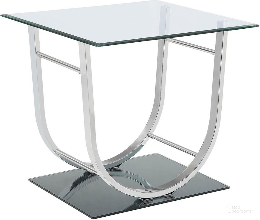 The appearance of Chrome Glass Top End Table designed by Coaster in the transitional interior design. This silver piece of furniture  was selected by 1StopBedrooms from End Tables Collection to add a touch of cosiness and style into your home. Sku: 704987. Material: Glass. Product Type: End Table. Table Top Shape: Rectangular. Image1