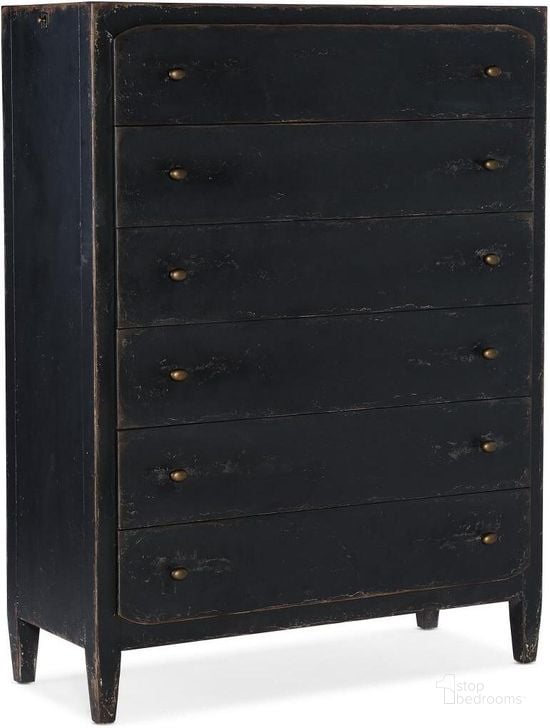 The appearance of Ciao Bella Six-Drawer Chest- Black designed by Hooker in the transitional interior design. This black piece of furniture  was selected by 1StopBedrooms from Ciaobella Collection to add a touch of cosiness and style into your home. Sku: 5805-90010-99. Material: Wood. Product Type: Chest. Image1
