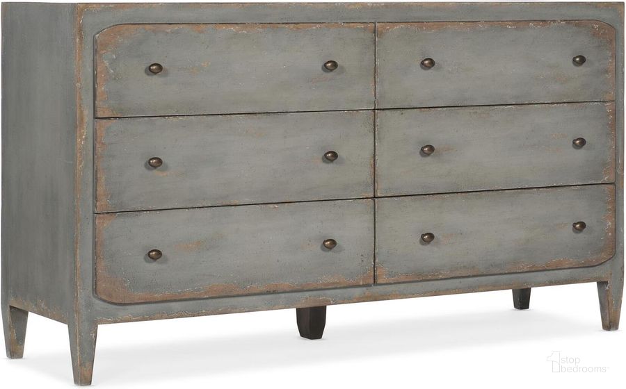 The appearance of Ciao Bella Six-Drawer Dresser- Speckled Gray designed by Hooker in the transitional interior design. This gray piece of furniture  was selected by 1StopBedrooms from Ciaobella Collection to add a touch of cosiness and style into your home. Sku: 5805-90002-95. Material: Wood. Product Type: Dresser. Image1