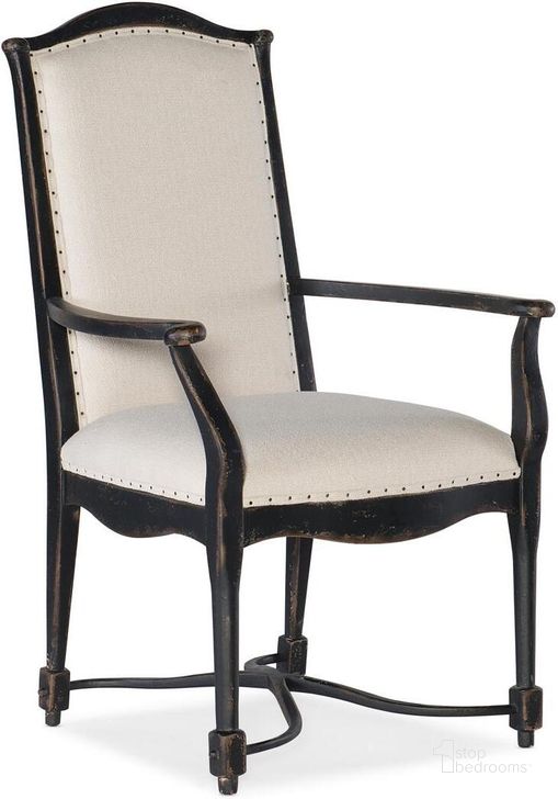 The appearance of CiaoBella Upholstered Back Arm Chair- Black set of 2 designed by Hooker in the transitional interior design. This black piece of furniture  was selected by 1StopBedrooms from Ciaobella Collection to add a touch of cosiness and style into your home. Sku: 5805-75300-99. Material: Fabric. Product Type: Arm Chair. Image1