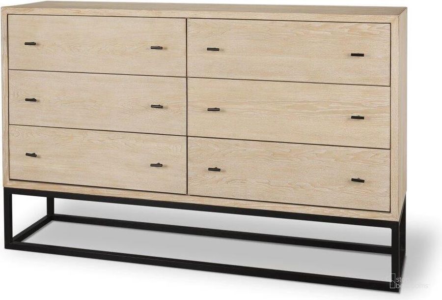 The appearance of Ciara 6 Drawer Beige Fir Veneer With Black Metal Sideboard designed by Mercana in the modern / contemporary interior design. This black and beige piece of furniture  was selected by 1StopBedrooms from Ciara Collection to add a touch of cosiness and style into your home. Sku: 70234. Material: Wood. Product Type: Sideboard. Image1